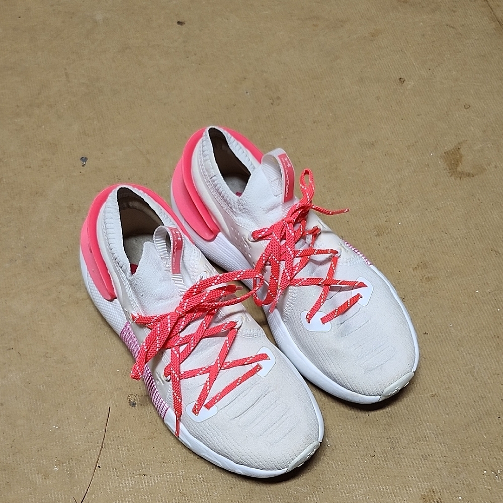 Women's White and Pink Under Armour Shoes